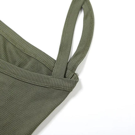Green Thread Casual Tank Tops Woman Low-Neck Cross Strap Sleeveless Backless Crop Top Hot Girls High Street Classic Slim Fit Top