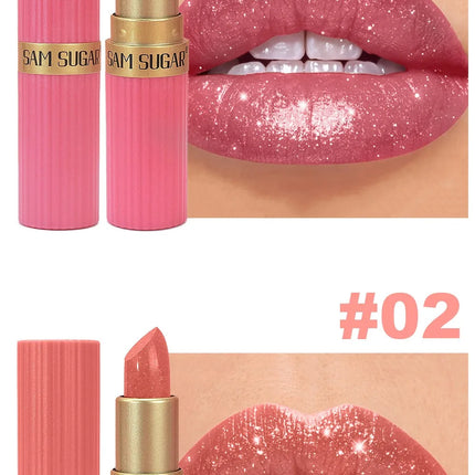 Pearlescent Pink Glitter Velvet Lipstick Metallic Waterproof Long Lasting Matte Shimmer Diamond Lipstick Women Makeup Cosmetic