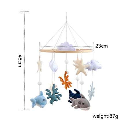 Wooden Baby Crib Mobile Toy Baby Crib Bell Rattle Toy Soft Felt Cartoon Shark Mobile Hanging Newborn Crib Bell Stand Toy