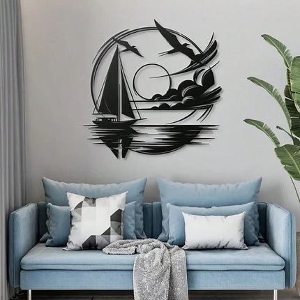 Nautical Home Gift Idea - Waterproof Sailboat Metal Wall Decoration for Modern Spaces