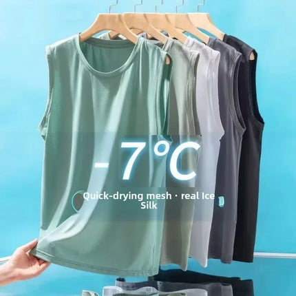 Men's Ice Silk Mesh Tank Tops Gym Stringer Transparent Bodybuilding Sleeveless Shirt Fitness Vest Male Mesh Muscle Singlets