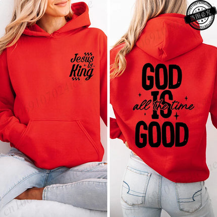 Jesus Is King Printed Hoodie for Women, Casual Loose Pullover for  Women God Is Good All The Time Tops Print Hooded Sweatshirt