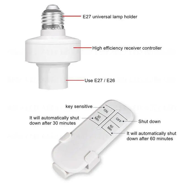 Wireless E27 Led Bulb Holder AC 110-240V Socket Lamp Base Adapter Converter with Remote Control ON/OFF Timmer for Light Bulb