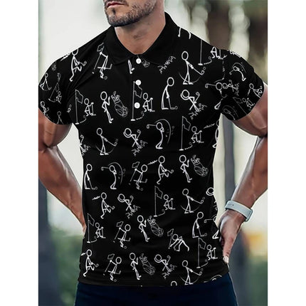 Summer New Muscle Slimming Men's Polo Shirt with 3D Digital Printing Full Print, Sports and Leisure Collar Top