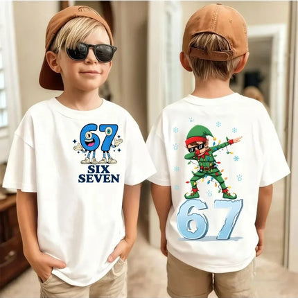 Six Seven Kids Y2k Tees Tops Unisex Childrens Meme Crew Neck Short Sleeve T Shirt Funny 67 Brainrot Print T-Shirt for Boys Girls