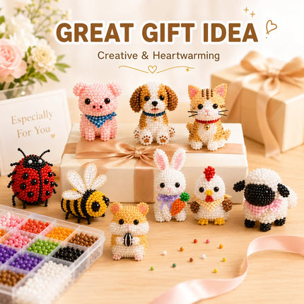 Mini 3D Bead Kit for Animal DIY Set - Interactive Assembly Gift for Parents and Children - 3D Animal Shape Bead Assembly Set