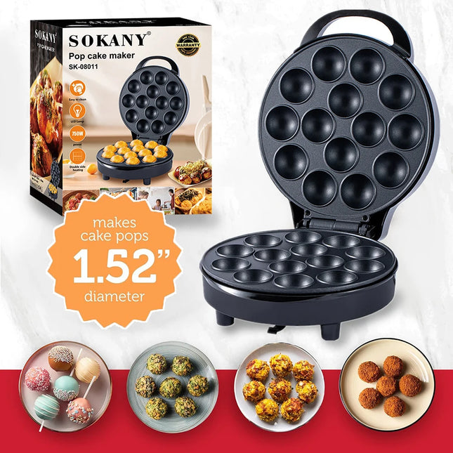 14-Hole Electric Cake Pop and Takoyaki Maker, Non-Stick Waffle Machine, Egg Cake Oven Pancake Maker for Kids' Birthdays