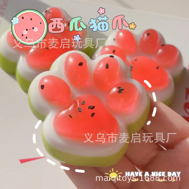 Cute Summer Limited Watermelon Cat's Paw Antistress Foot Squishy Toy, Fidget Toy, Mochi Squishy, Stress Reliever Squeeze Toys