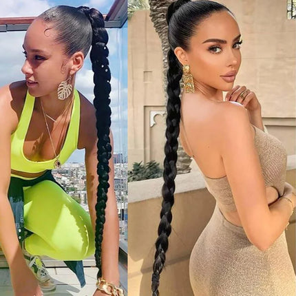 30inch Synthetic Long Braided Ponytail Hair DIY Straight Wrap Around Hair Ponytail Extension Natural Soft Hairpiece for Women