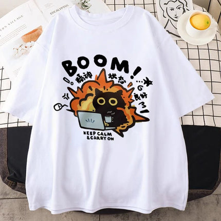 New Kawaii Good Mental State Pure Short Sleeved T-shirt for Men Women Tee Clothes Loose Casual Y2K Cartoon Oversized Tops