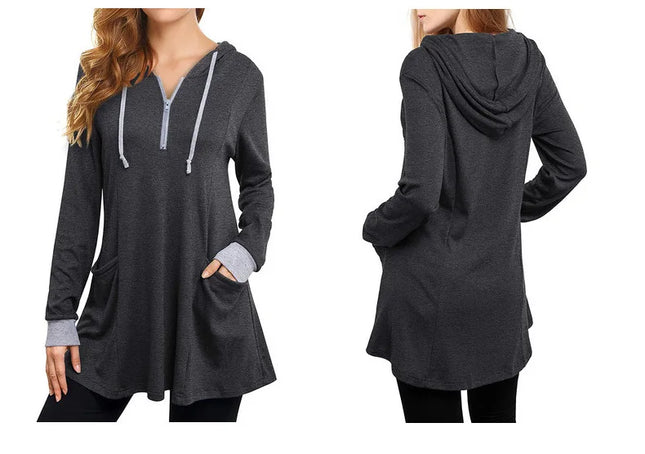 Autumn Loose-fit Hooded Color Blocking Long Sleeve Women's T-shirt Pullover Autumn Collection Casual Fashion Top