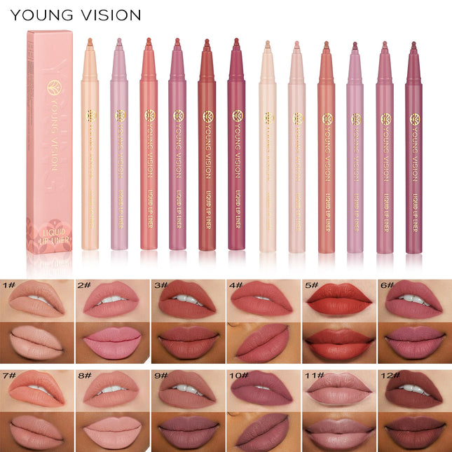 12 color matte liquid lipliner sponge gourd head fog surface bare color waterproof lip glaze red pen