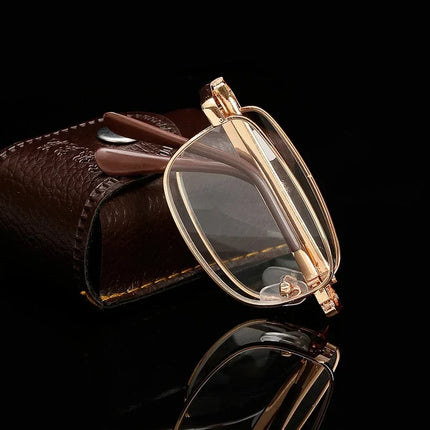 Multifocal Folding Reading Glasses Anti-blue Light Men Women Metal HD Lenses Eyewear Far Near Sihgt Eyeglasses With Leather Box