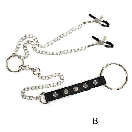 Nipple Clamps with Penis Ring Stainless Metal Long Chain Testis Bondage Nipple Stimulator Erotic BDSM Sex Toys for Couples
