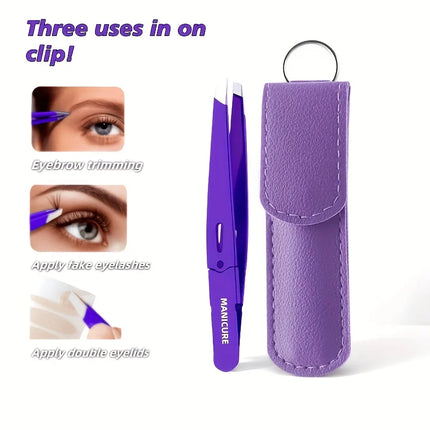 Professional Stainless Steel Tweezers Set for Eyebrow Eyelid & Facial Hair Removal Heavy-Duty Oblique Pointed Tip with Anti Slip