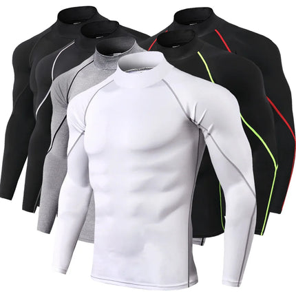 Men's Workout Compression Shirt Turtleneck Long Sleeve Rash Guard Gym Base Layer Athletic Undershirt Gear Sports Shirt