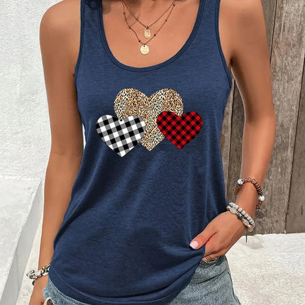 Fashion Women Racerback Tanks Leopard Print Heart Graphic Tank Top Summer Casual Outfit Heart Leopard Print Lover Sexy Short Top