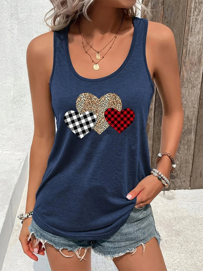 Fashion Women Racerback Tanks Leopard Print Heart Graphic Tank Top Summer Casual Outfit Heart Leopard Print Lover Sexy Short Top