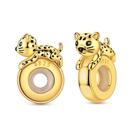 Gold Color Charms 925 Sterling Silver Original Golden Safety Chain Round Spacer Clip Charm DIY Jewelry For Women Bracelet Gift