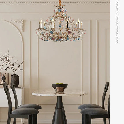 European Floral Design Chandelier Modern Rose Decorative Chandelier Lighting Nordic Living Room Ceramic Flower Chandelier