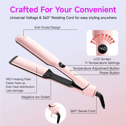 Hair Straightener High Temperature Flat Irons Wide Plate Plasma Ions Hair Oil Coating for Women Stylist Salon