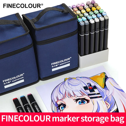 FINECOLOUR Large Capacity Zipper Pen Bag Art Markers Canvas Storage Navy Blue Bag Hold With base 120/168/240Pcs Markers Pen