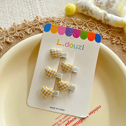 4pcs/Set Cute Candy Color Heart Plaid Girl Hair Clips Korean Exquisite Children Mini Small Hairpin Fresh Sweet Princess Headwear