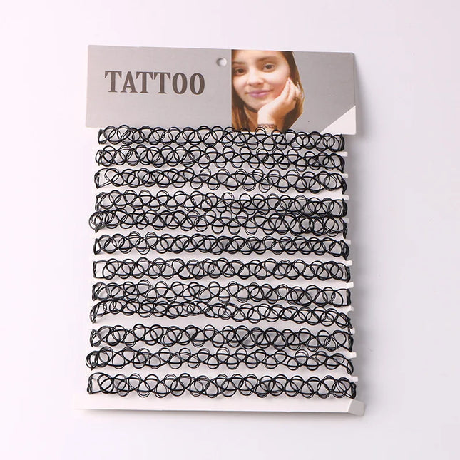 12pcs/lot Hot Sell Vintage Hippy Stretch Tattoo Choker Necklace Elastic Chocker Necklace Fishing Line Tattoo Colorful Necklace