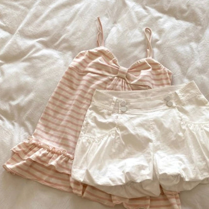 Japanese Sweet Vest Women Clothing Vintage Striped Sleeveless Tees Fashion Summer Camis Ruffles Slim Fit Vintage Tank Ropa Mujer