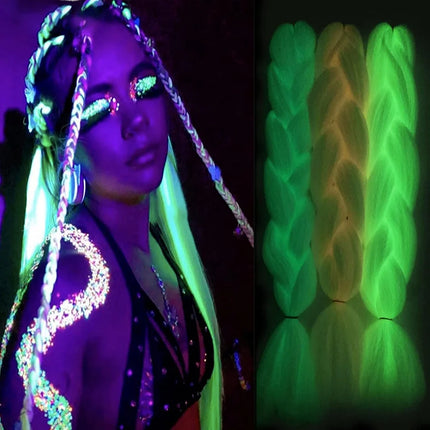 24inch Synthetic Christmas Braiding Hair Colored Braids Extensions Glowing Braiding Hair Shining Fluorescent Light in Darkness