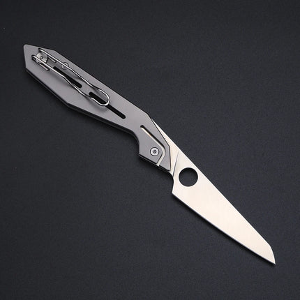 Titanium handle folding knife, high hardness M398 steel blade pocket knife, lightweight knife