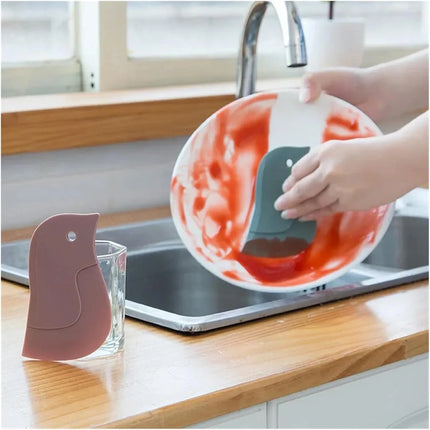 Penguin Shaped Silicone Kitchen Scraper, Flexible Non-Scratch Cleaning Tool for Baking Residue & Grease, Safe for Stainless Steel Surfaces & Sink Washing