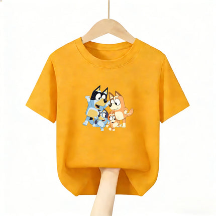 Kids Breathable Bluey Tshirt 2026 New 100 Cotton Short Sleeve Tee Cartoon Character Print for Boys Girls Daily Favorite