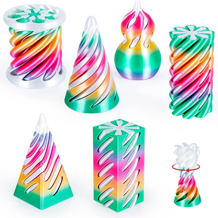 6 Pack Spiral Cone Fidget Toys 3D Printed Impossible Passthrough Pyramid Pillar Gourd Helix Screw Toys for Anxiety Relaxing