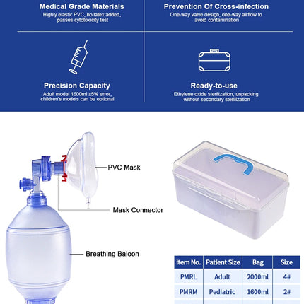 Califed First Aid Equipments PVC Manual Resuscitator Outdoor Rescue Tools Suitable For Infant Child And Adult