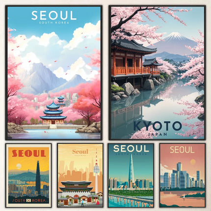 1pc South Korea Travel Poster Self-adhesive Art Waterproof Paper Sticker Coffee House Bar Room Wall Decor