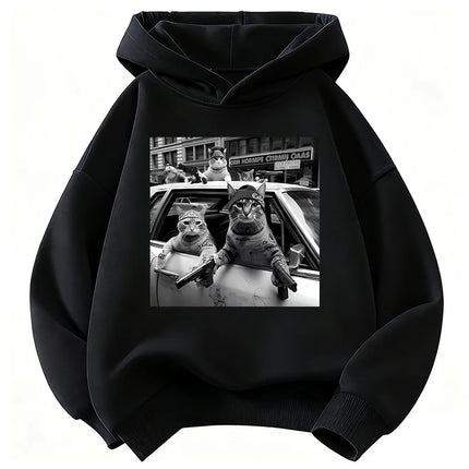 Streetear Hip Hop Cat Design Hoodie Kids Children's Sweatshirt Cute Harajuku Hoody for Boys Girls Autumn Winter Casual Hoodies