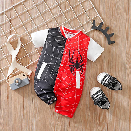 Newborn Clothes Splicing Spider Handsome And Comfortable Soft Boy And Girl Summer Short Sleeved Baby Jumpsuit