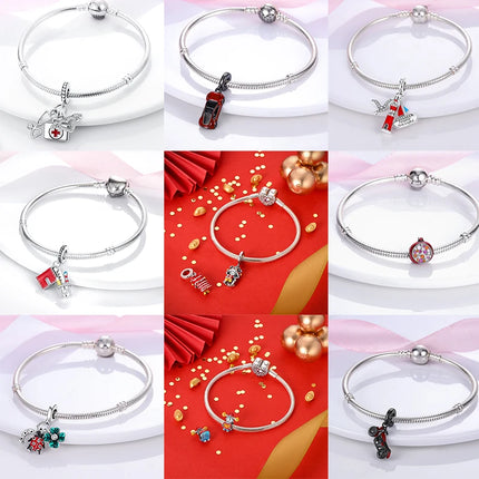 Charms Plata De Ley 925 Red Color Series Charm Red Elephant Animal Fruit Beads of Original Fits Women Anniversary Jewelry Charms