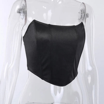 Sleeveless Off-Shoulder Velvet Fashion Sexy Corset Crop Top Vest Women's Underwear Backless Bustier Top Solid