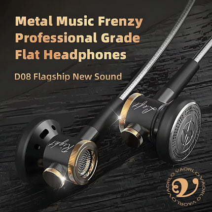 D08 Metal HiFi 3.5mm/Type-C In Ear Headphones Flat Head Earphone With Mic Wired Clear Sound Bass Headsets For Sports Music Gamer