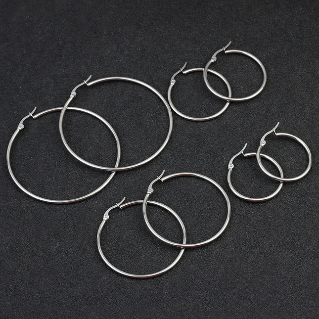 Hoop Earrings Small Big Circle Women Exaggerated Hoop Ear Loop Smooth Ring Round Earring Stainless Steel Jewelry Wholesale