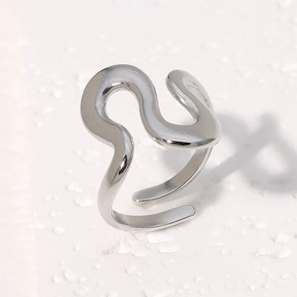 Stainless Steel Irregular Wave Rings for Women Men Creative Gold Color Adjustable Opening Rings Female Statement Jewelry Gifts