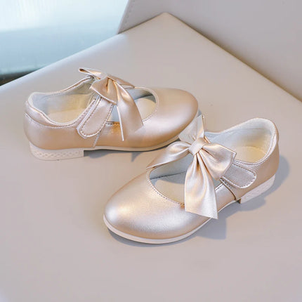 Girls Princess Shoes Shallow Bowknot Metallic Color Fashion Sweet Girl's Mary Janes Shoes Light Non-slip 26-36 Kids Ballet Flats