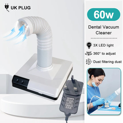 60W Dental lab Vacuum Cleaner Dust Collector Extractor aspirator Retractable LED Suction Machine for Table Polishing Equipment