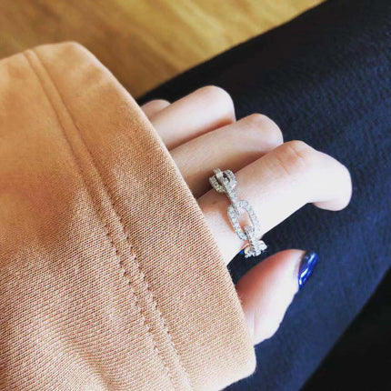 925 Sterling Silver Geometric Cubic Zirconia Stackable Ring for Women Trendy Platinum Plated Brand Party Jewelry Accessories