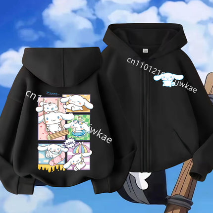 2026 Fashion Casual Zip Up Hoodie Pure Cinnamoroll Cartoon Printed Autumn Winter Boys and Girls Kidswear Zipeer Hoodie Tops