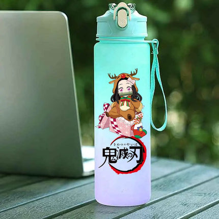 Demon Slayer  Straw Cup 750ML Children's Large Capacity Portable Kamado Nezuko Sports Plastic Bottle Anime Gradient Drinking