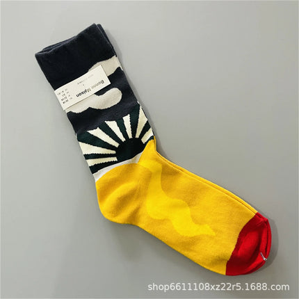 Bonne Maison French Small Batch Women's Fun Oil Painting Style Mid-Calf Cotton Dopaamine Colorful Socks Moisture Wicking Sweat