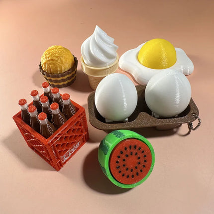 Calming Keychain Keys Finger Button Anti-stress Toys Funny Watermelon French Fries Ice Decompression Gifts for Children Adults